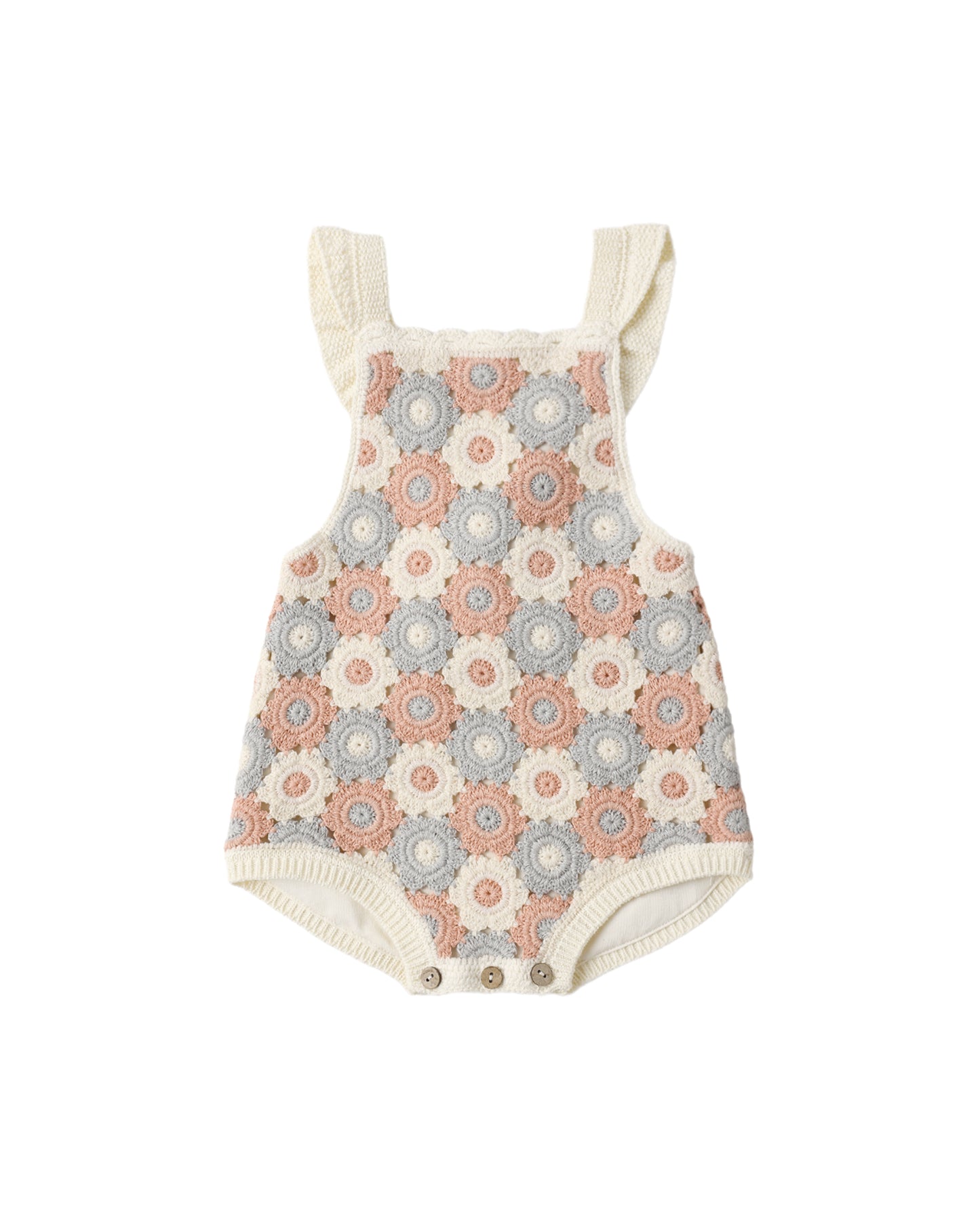Baby romper with floral pattern on a white background