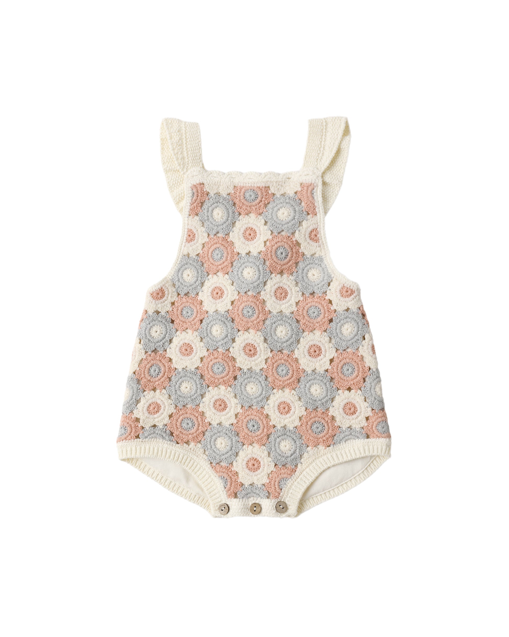 Baby romper with floral pattern on a white background