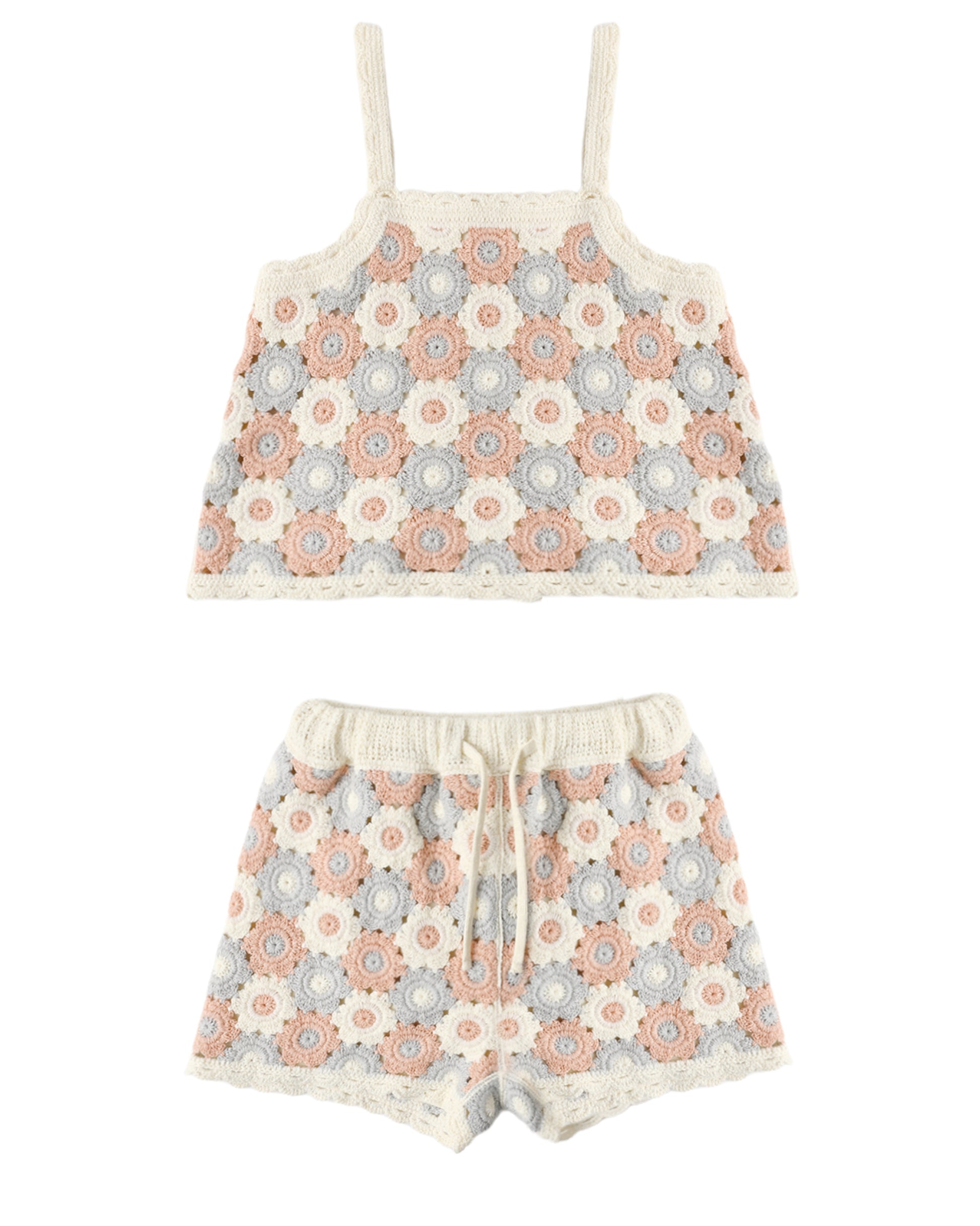 Floral patterned top and shorts set on a white background