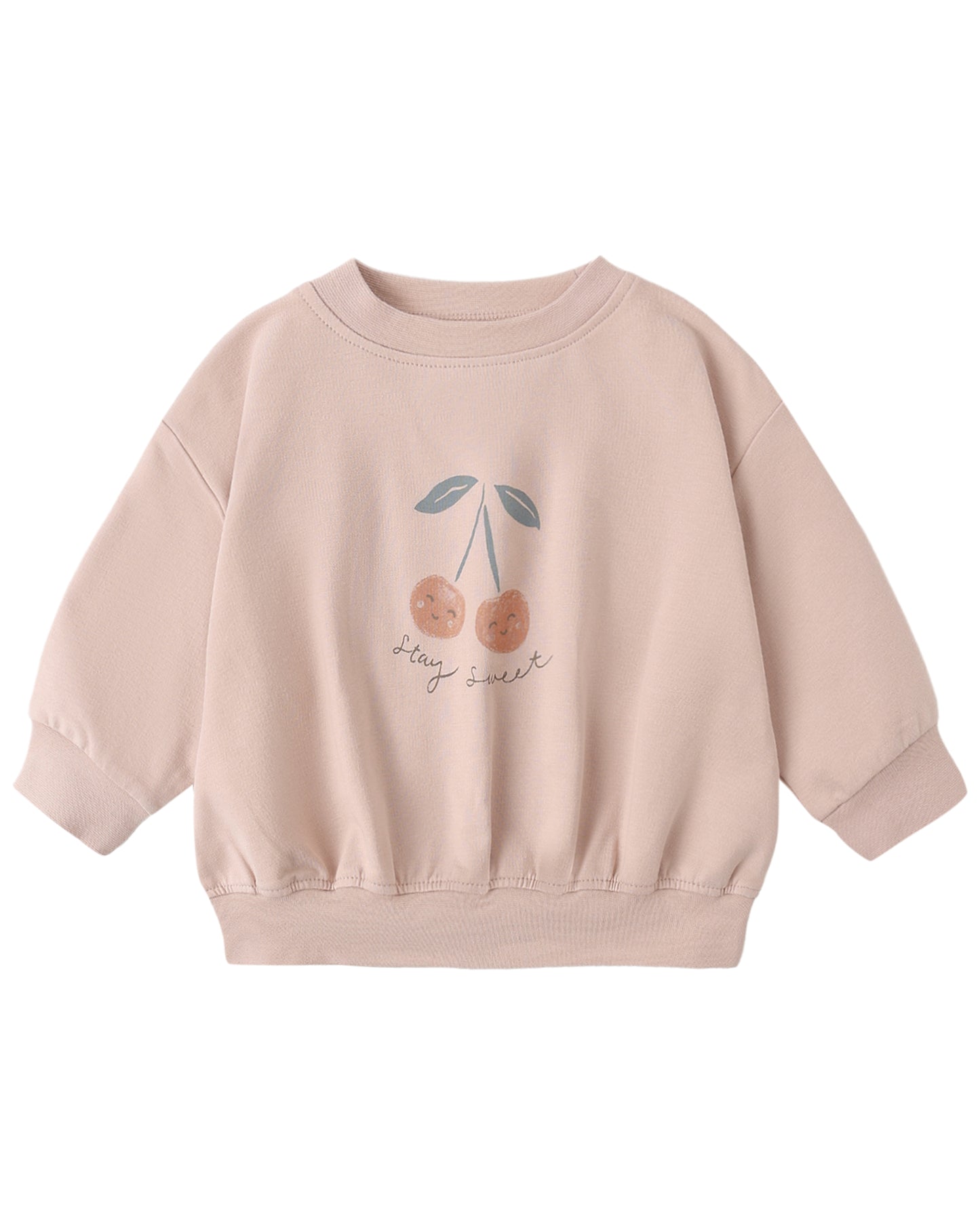 Pink sweatshirt with cherry design on a white background