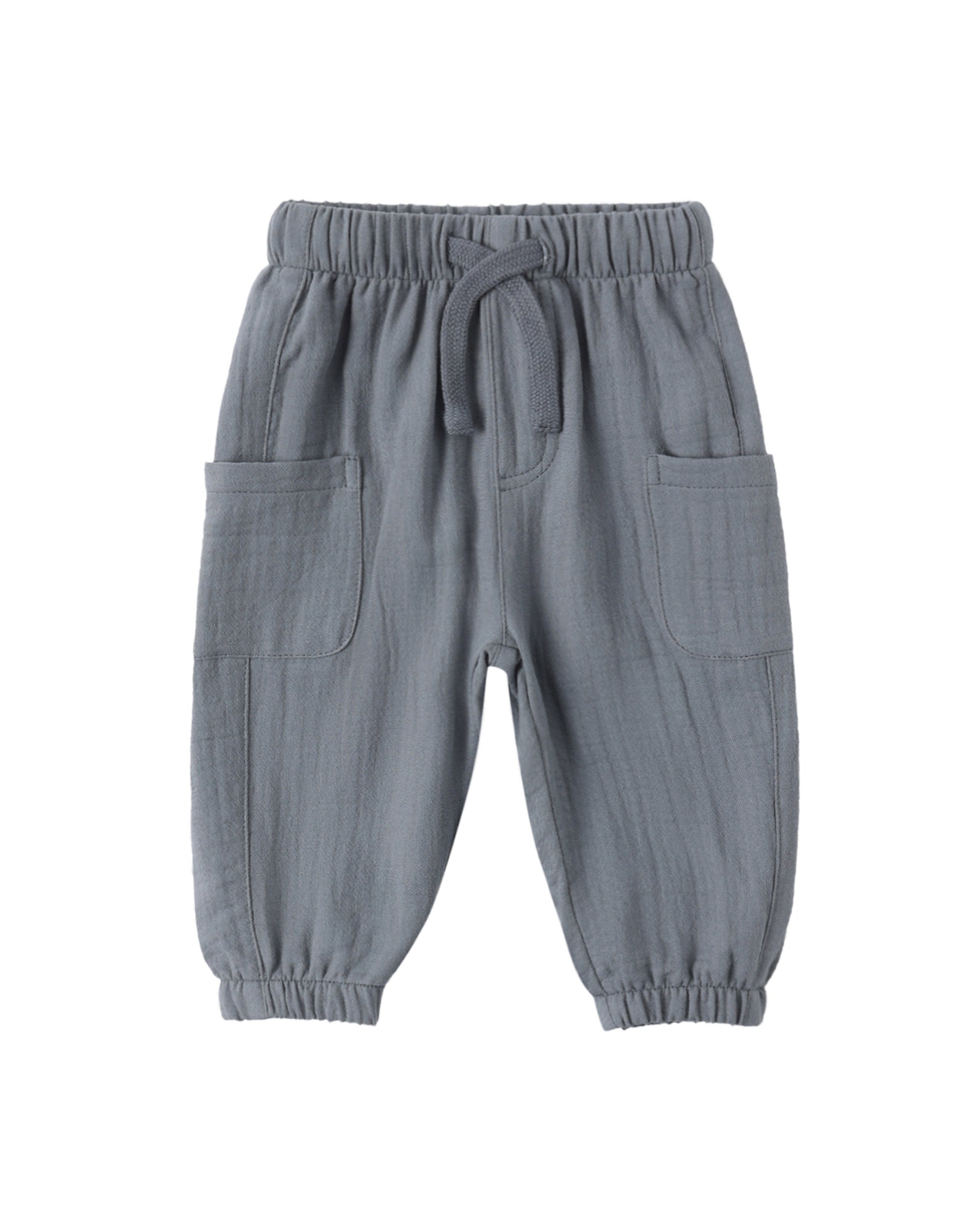 Gray baby pants with pockets on a white background