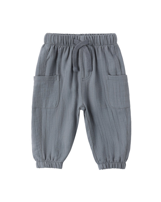 Gray baby pants with pockets on a white background
