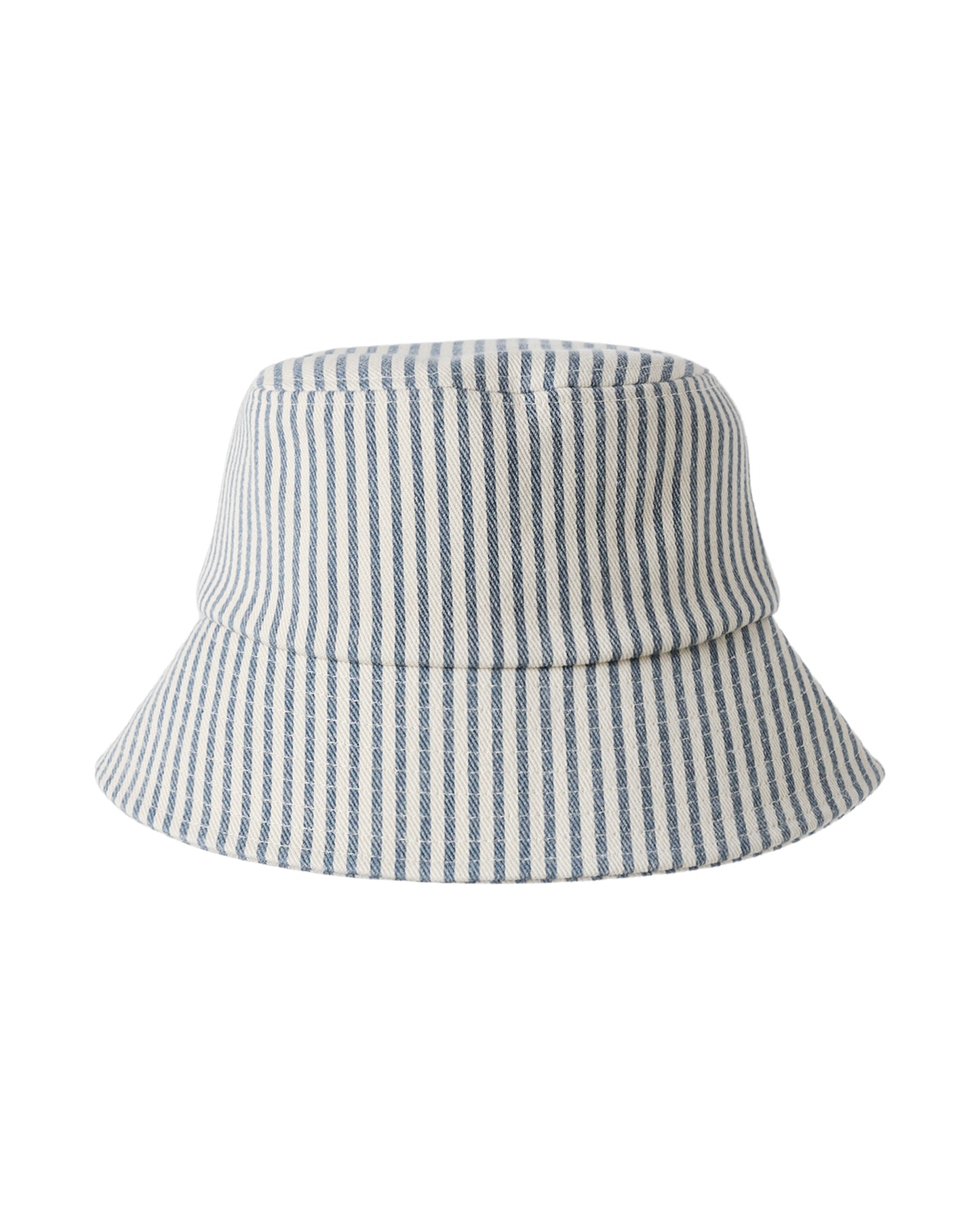 Blue and white striped bucket hat on a white background