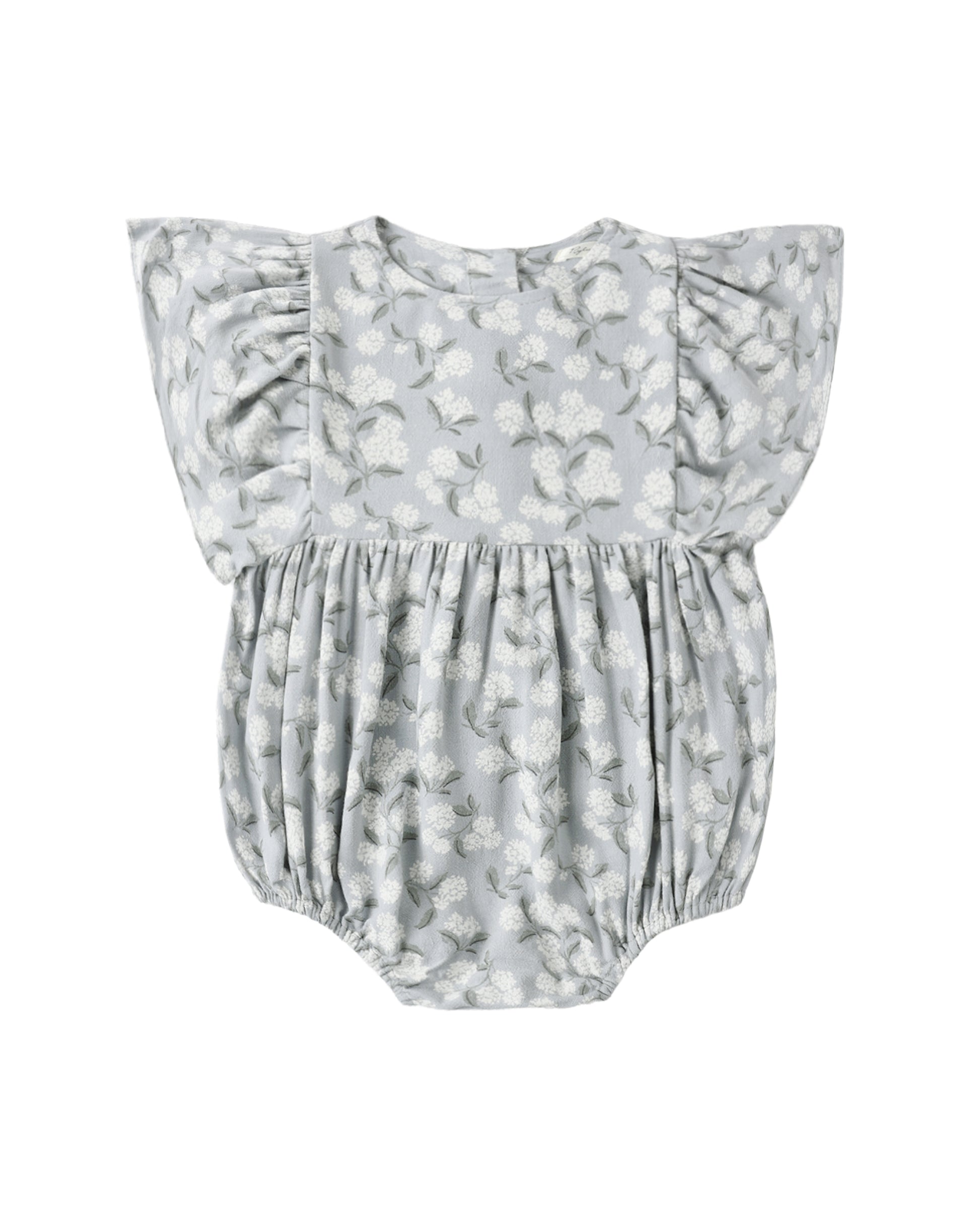 Floral-patterned baby romper on a white background