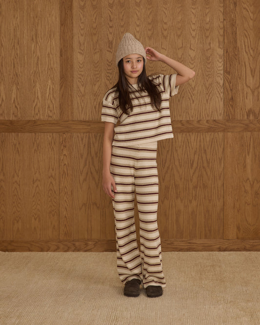 Boxy Crop Knit Tee - Burgundy Stripe - Teen