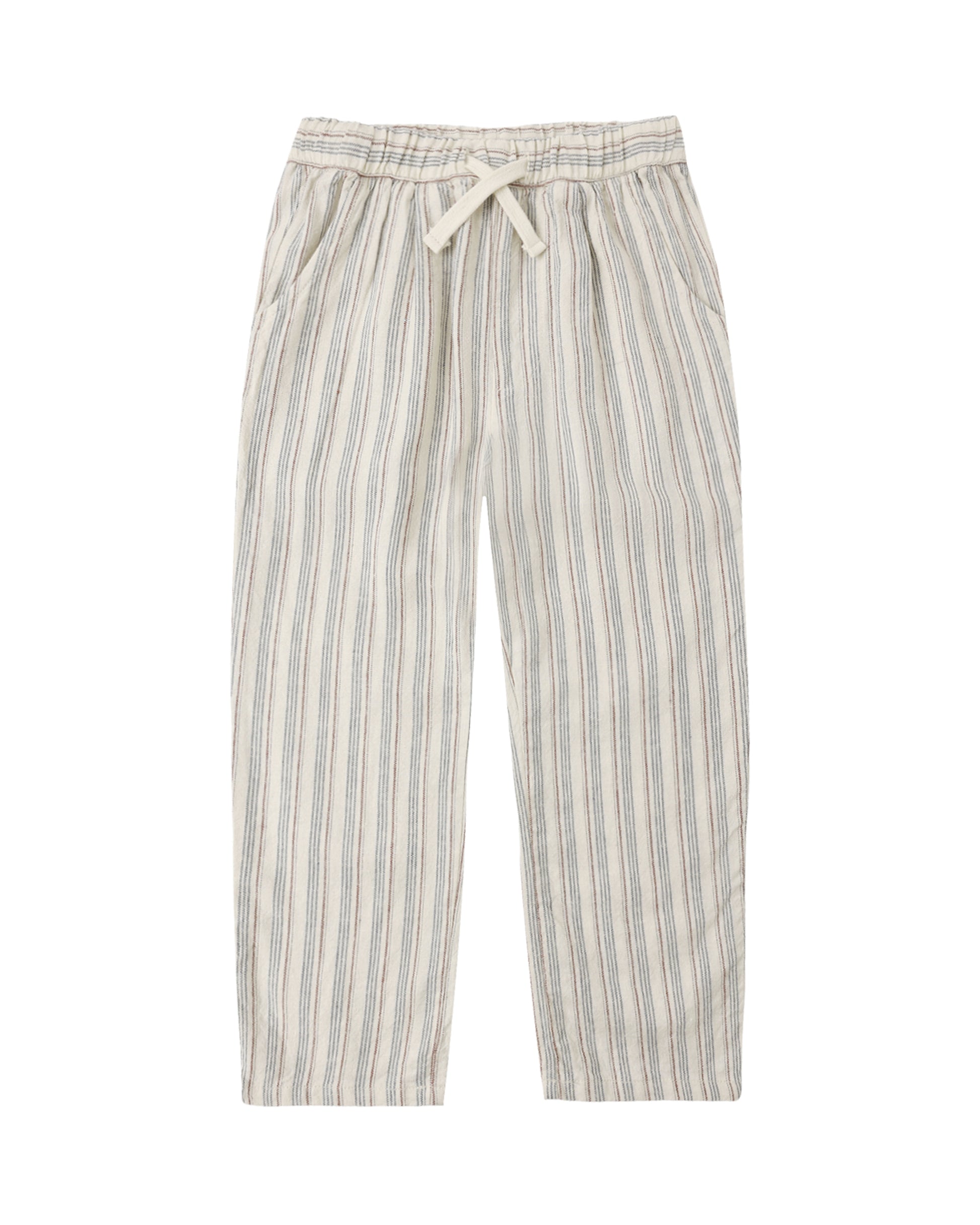 Striped pants with a drawstring on a white background