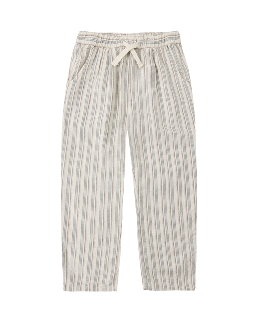 Striped pants with a drawstring on a white background