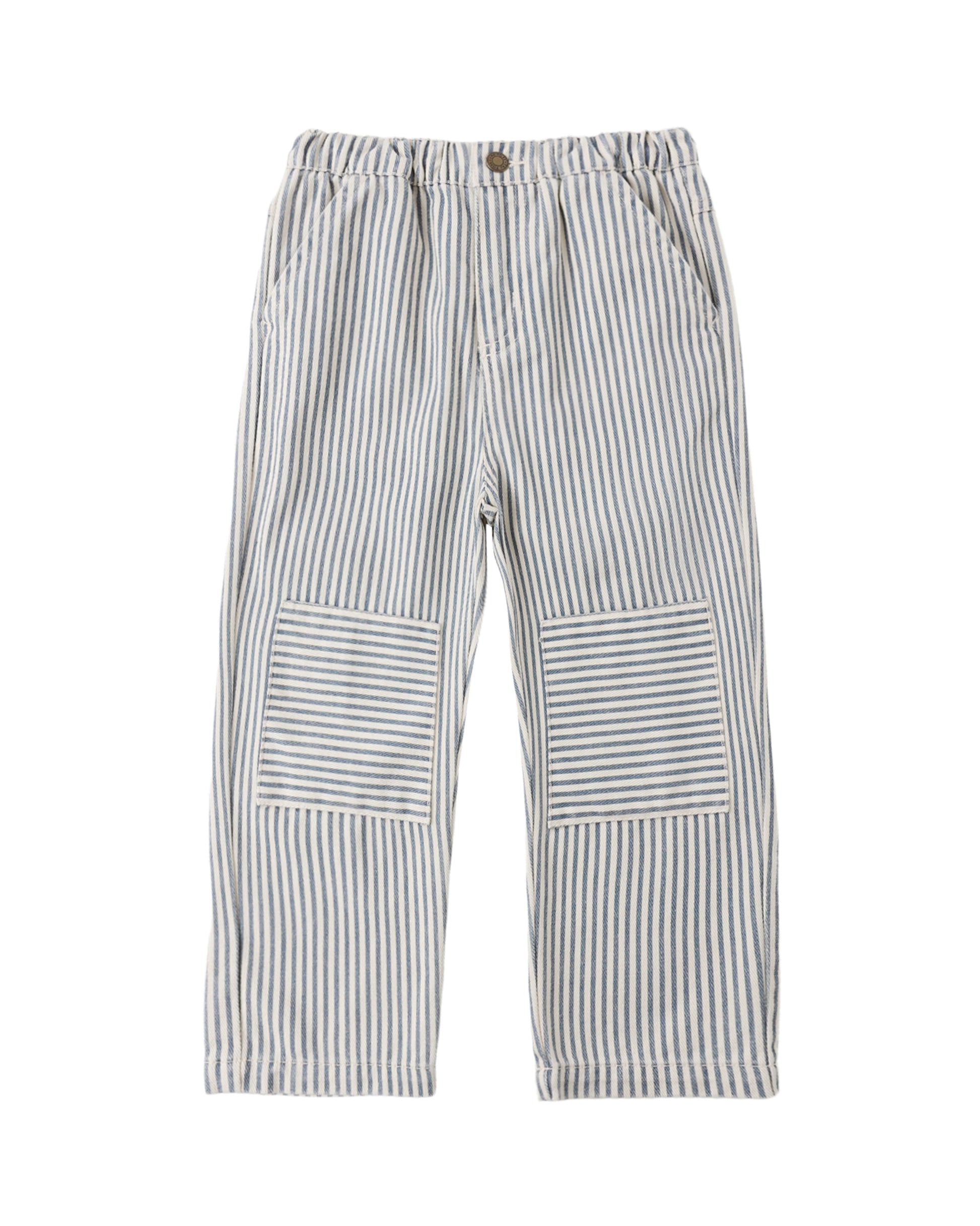 Striped pants with patch pockets on a white background