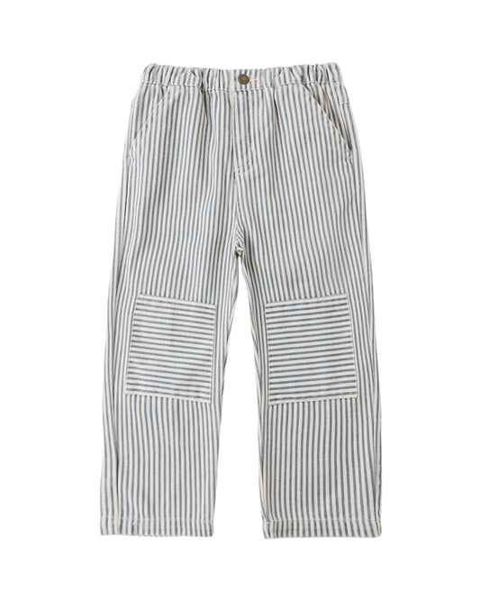 Striped pants with patch pockets on a white background