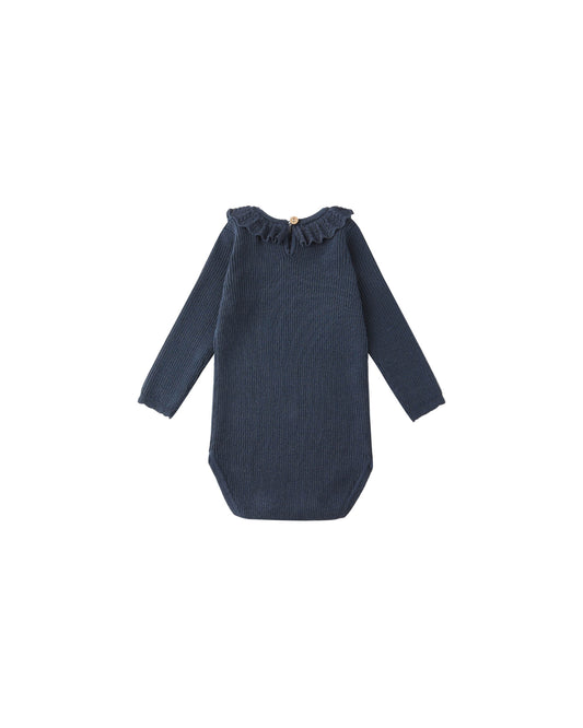 Ruffle Collar Bodysuit - Navy