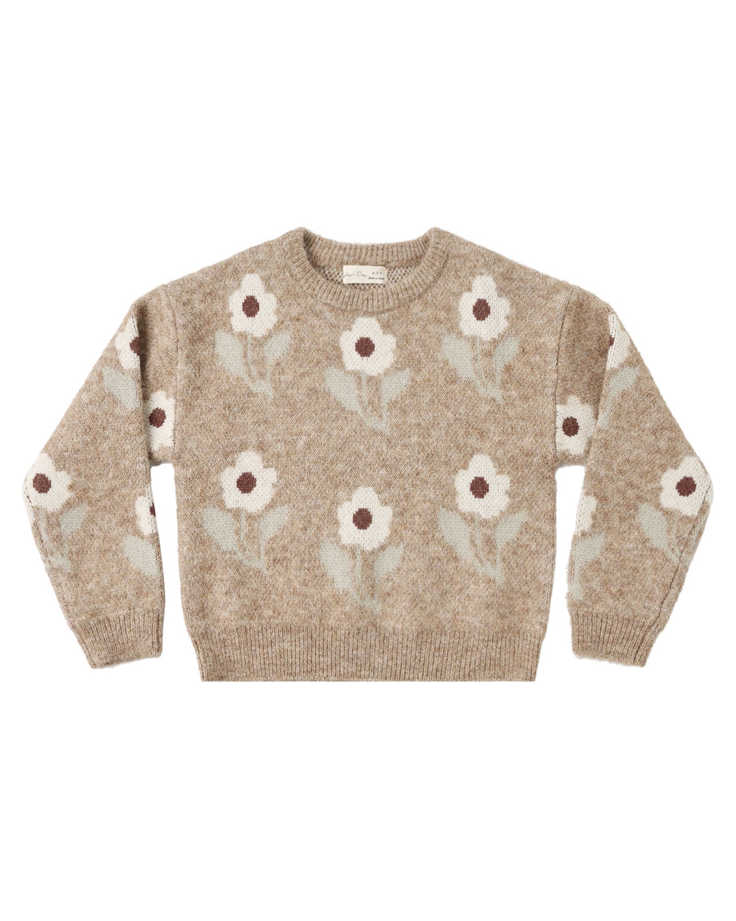 Beige sweater with floral patterns on a white background