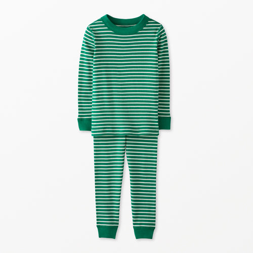 Striped Long John Pajama Set - Green Striped