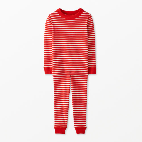 Striped Long John Pajama Set - Red Striped