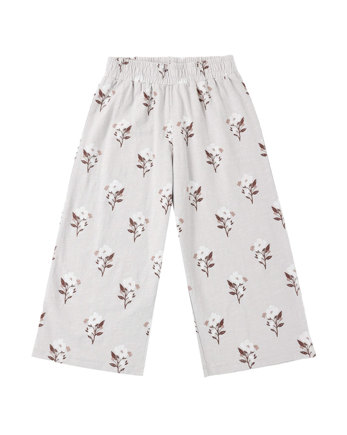 Light Grey elastic waste children's wide leg pants with wildflower print from Rylee + Cru
