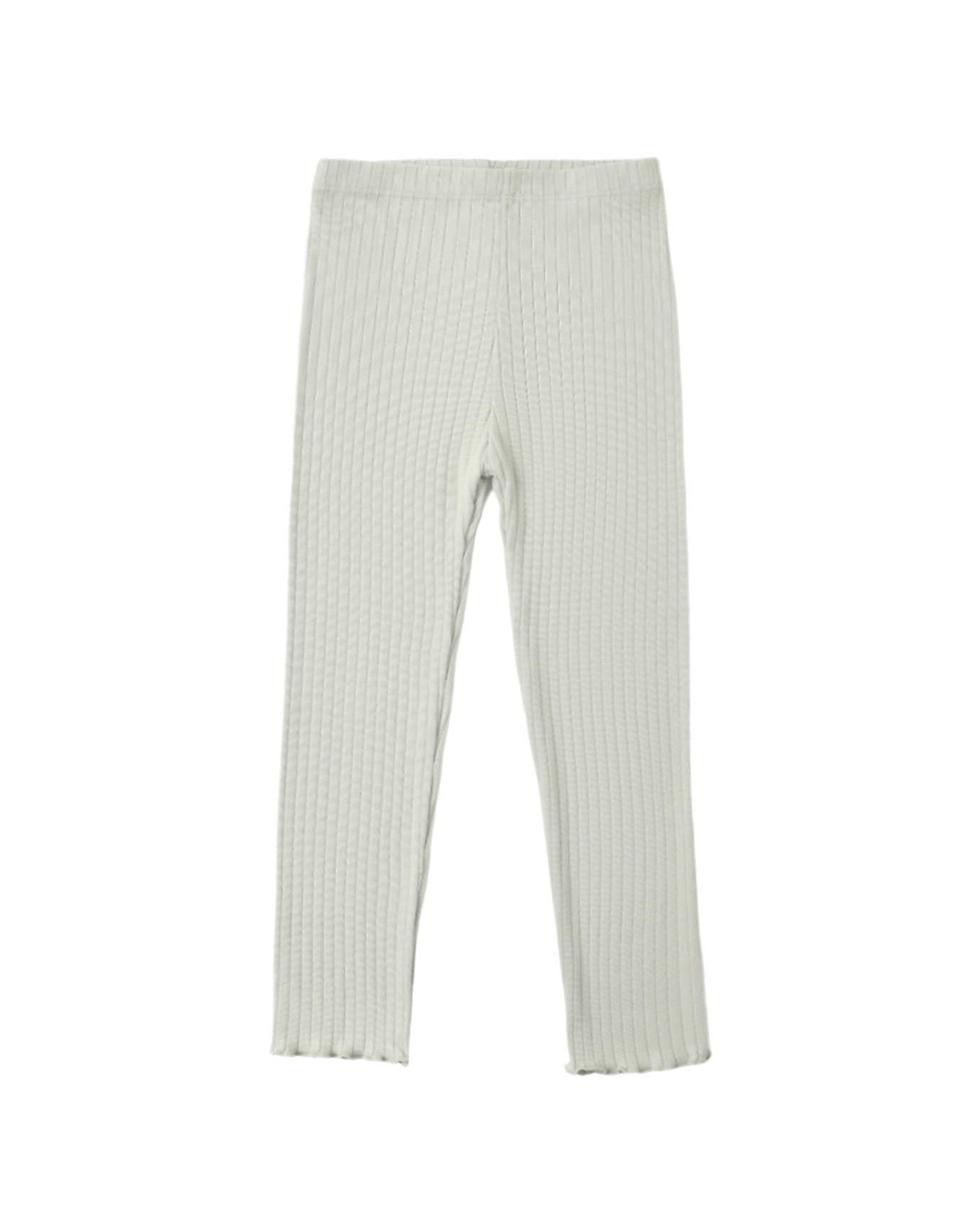 Sage ribbed baby leggings on a white background