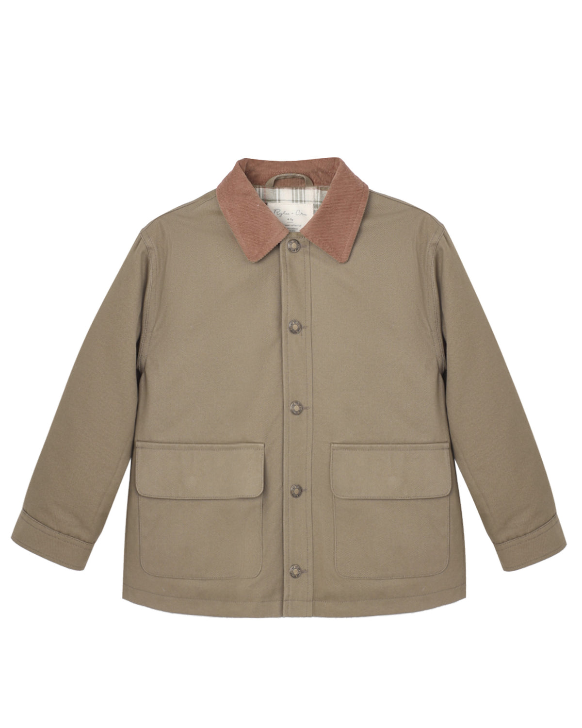 Olive Jacket with brown collar on a white background