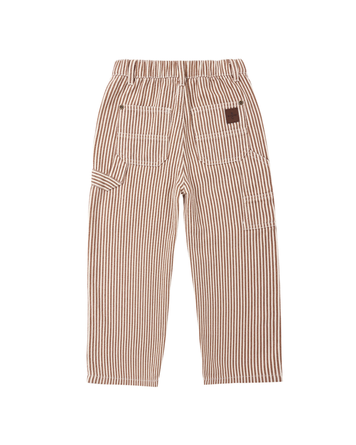 Beige and brown striped pants on a white background
